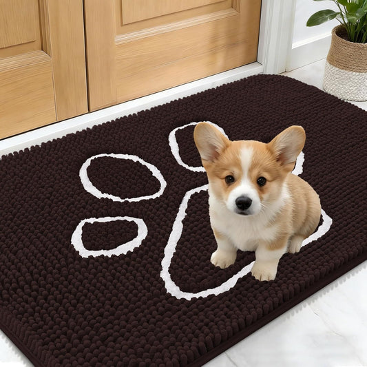 OLANLY Dog Door Mat - Absorbent Non-Slip Mud Mat for Paws | 24x16 Paw Print Design in Brown