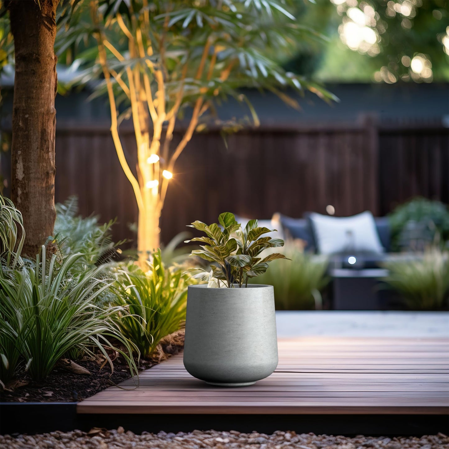 Kante 11.6" Dia Round Concrete Planter, Outdoor Indoor Large Plant Pots Containers with Drainage Hole and Rubber Plug for Home Garden Patio, Gray Concrete