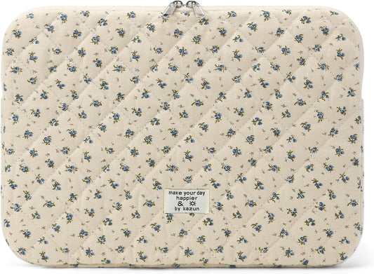 BBIQI 15-15.6 Inch 15 Inch) Puffy Laptop Sleeve Cute Quilted Laptop Protective Case Padded Floral Computer Sleeve