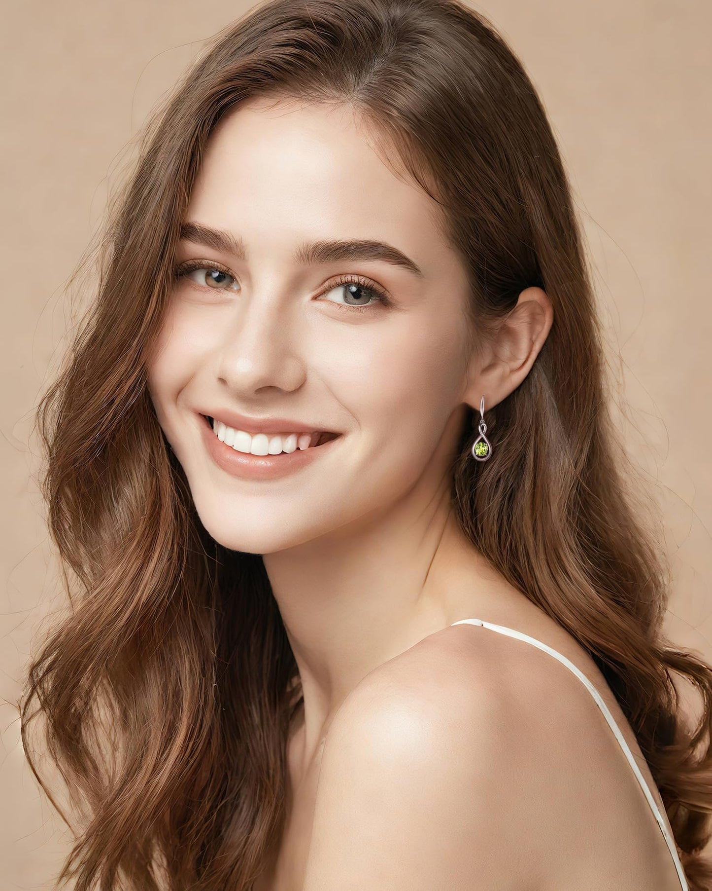 FANCIME Peridot Dangle Drop Earrings 925 Sterling Silver Dainty Infinity Green Gemstone August Birthstone Earring Fine Jewelry Birthday Mothers Day Gifts for Mom Her Women
