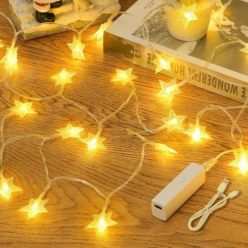Lakumu Star String Lights - 17FT LED Fairy Lights with 50 Twinkling Stars & 8 Modes | Battery Operated Warm White Indoor Decor