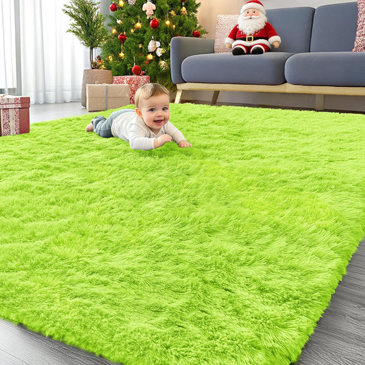 OLANLY Large Area Rug - Soft Fluffy Shaggy Carpet for Living Room & Bedroom | 8x10, Lime Green
