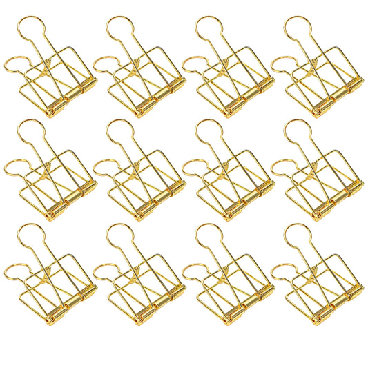 12 Pcs Gold Wire Binder Clips 2 inch Large Hollow Out Long Tail Binder Clips Clamps 51mm for Paperwork, Sewing Crafts, Teacher, Office School Supplies, Food Packages