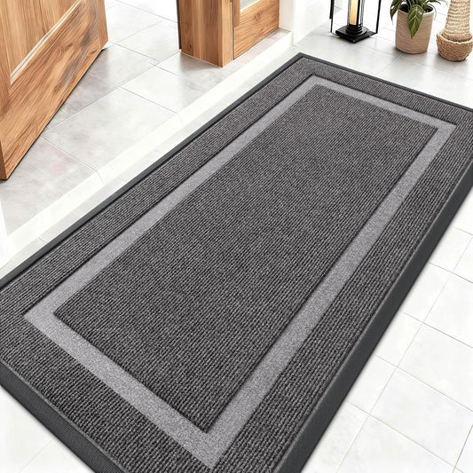 OLANLY Indoor Outdoor Front Door Mat - Waterproof All-Season Doormat, Easy Clean, 47x23, Dark Grey