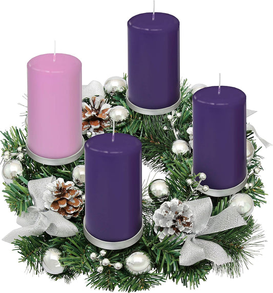 Silver Ribbon Advent Wreath Ring Candle Holder - Perfect for Large Pillar Candles | Festive Christmas Decor