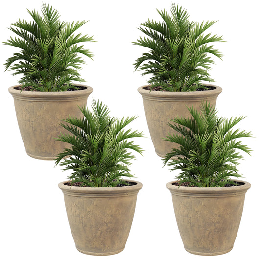 Sunnydaze 24-Inch Anjelica Large Plastic Pot for Plants - Outdoor Double-Walled Large Plastic Planter with Drillable Drainage Holes - Beige - 4pk
