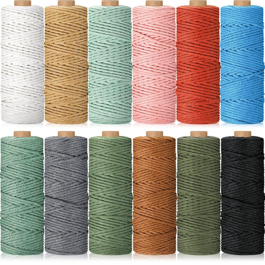 Wesnoy 12 Rolls Macrame Cord, 2 mm x 1308 Yards Natural Cotton Twine, Colored Macrame String, Colorful Cotton Rope for DIY Crafts Knitting, Artworks, Wall Hanging, Plant Hangers (Classic Color)