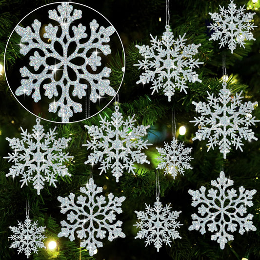 Skiennix 36-Piece Iridescent Silver Christmas Snowflake Ornaments - Sparkling Glitter Decor for Holiday Home & Winter Parties