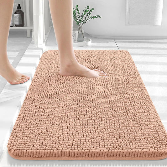 OLANLY Large Bathroom Rugs - Extra Soft Chenille Bath Mats | Quick-Dry, Machine Washable, 44x32, Peach