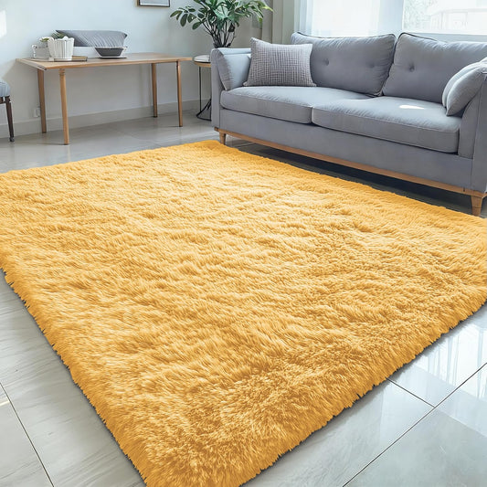 OLANLY Large Area Rug - Soft Fluffy Shaggy Carpet for Living Room & Bedroom | 5x8 Mustard Yellow