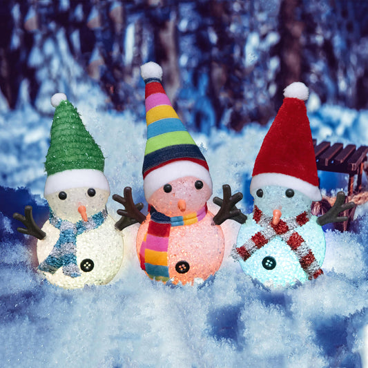 YAKii Christmas Decorations 7.3'' LED Snowmen Lamp Color Changing with Colorful Hat & Scarf Christmas Snowman Desk Centerpiece Decoration for Battery Operated Indoor Home Holiday Decor,Brown,Set of 3