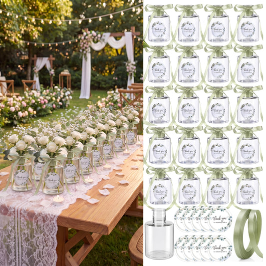 30 Set 4.33'' Wedding Party Favors Plastic Plant Propagation Stations for Guest Bulk 4oz Plant Propagation Jars Planter Vase with Thank You Tags Ribbons Wedding Gifts for Bridal Shower(Green Leaves)