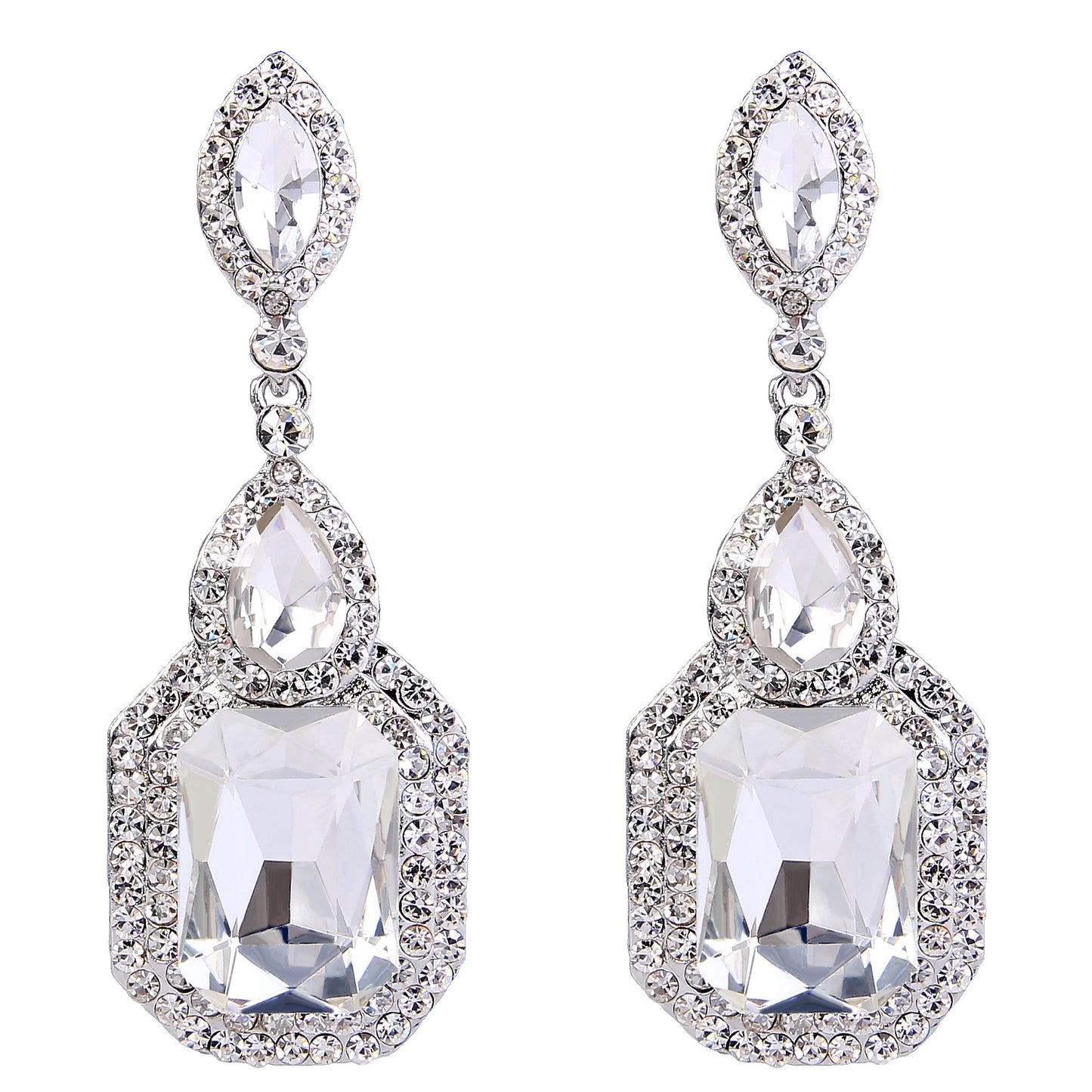 BriLove Wedding Bridal Dangle Earrings for Women Emerald Cut Crystal Infinity Figure 8 Chandelier Jewelry Clear Silver-Tone