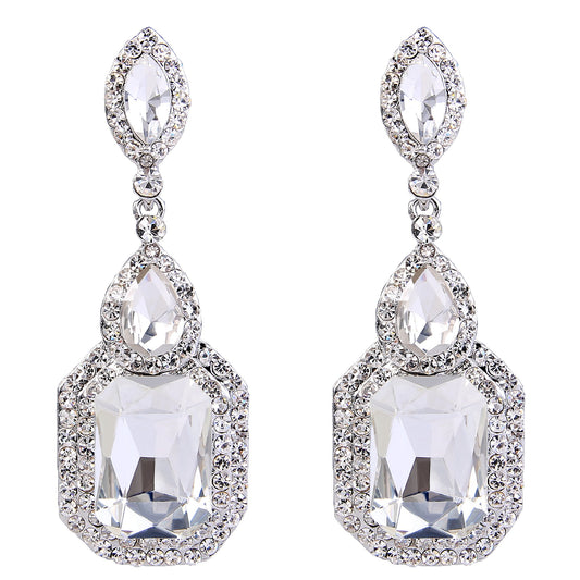 BriLove Wedding Bridal Dangle Earrings for Women Emerald Cut Crystal Infinity Figure 8 Chandelier Jewelry Clear Silver-Tone