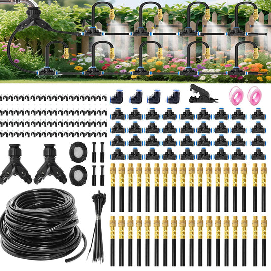 Drip Irrigation System with Brass Nozzles – 2026 Upgrade 200FT Garden Watering Kit with 36Pcs 360° Adjustable Misting Sprinklers Quick Connect Fittings for Raised Beds, Lawn, Patio