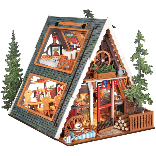 Rolife DIY Miniature House Kit for Adults, A-Frame Cabin Mini Wooden Dollhouse Kit, Tiny House Diorama Building Kits-Birthday Craft Home Decor Hobbies Gift for Teens Kids