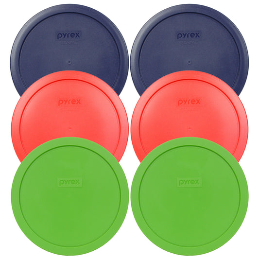 Pyrex 7402-PC (2) Blue & (2) Red & (2) Green Food Storage Replacement Lids (These Lids Fit the Pyrex 7402 6-Cup SCULPTED MIXING BOWL and 7203 7-Cup Glass Bowl) - Made in USA