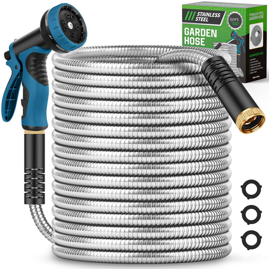 Advinski Garden Hose 50FT, Water Hose with 10 Function Nozzle, Garden Hose with Leak-proof Connectors, No-Kink, Lightweight, Puncture-proof,550PSI, Hose for Outdoor, Yard