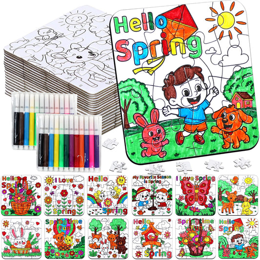 24Pcs Spring Crafts for Kids & Adults Bulk, Spring toddler Art and Craft DIY Puzzle Kits with Flower Butterfly Bee Bunny, Easter Jigsaw for School Classroom Activity April Party Favors & Gift Supplies