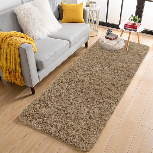 OLANLY Runner Rugs - Soft Fluffy Machine Washable Shaggy Carpet for Hallway & Bedroom | Taupe 2x5 ft