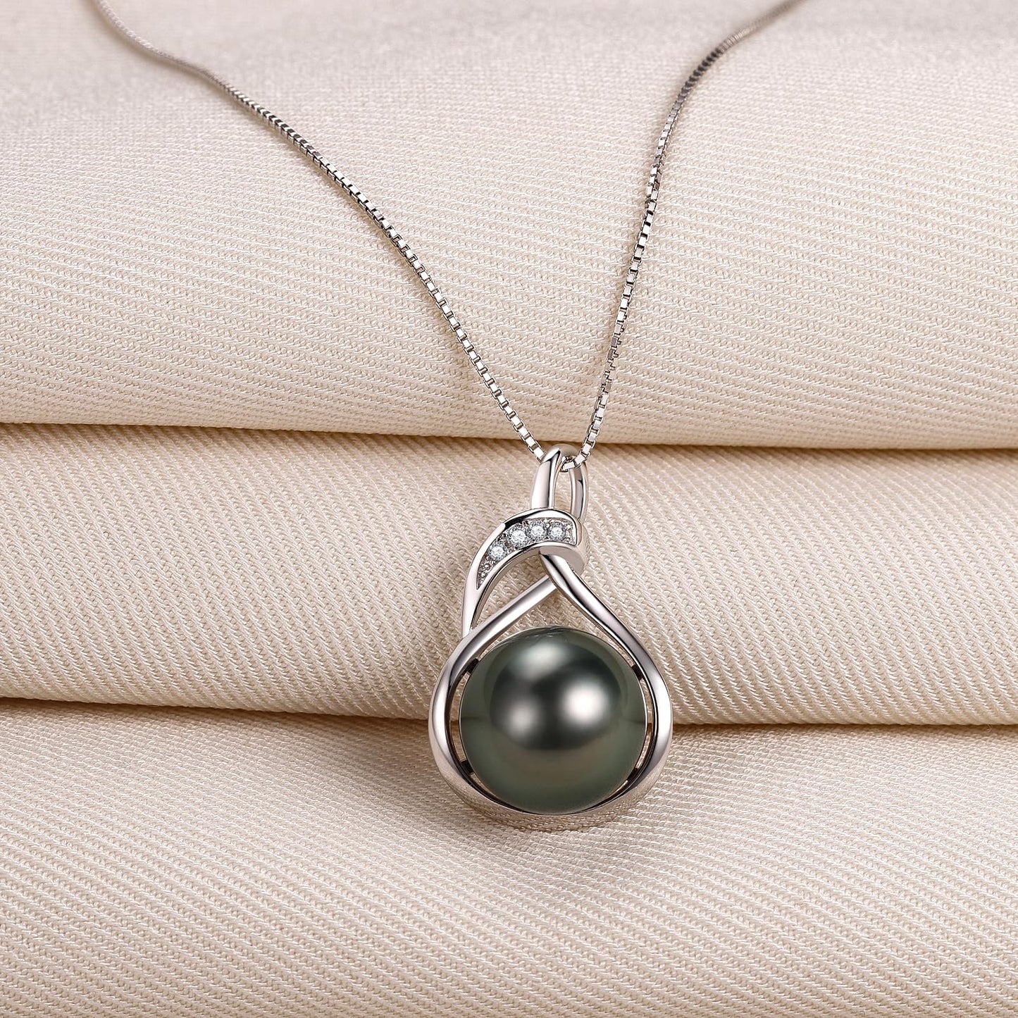 Kraidoey Tahitian Black Pearl Necklace, 9-11mm Round Real Pearls Jewelry,18+2" Sterling Silver Chain 18K Gold Plated Pendant - Gifts for Women Wife Anniversary Birthday Val Wedding Mothers Christmas Day Gift