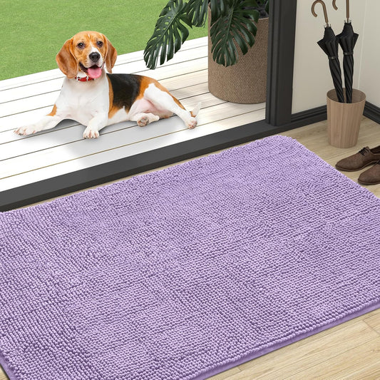 OLANLY Dog Door Mat - Absorbent Non-Slip Mud Mat for Indoor Use | Quick Dry Chenille, 47x32, Lavender