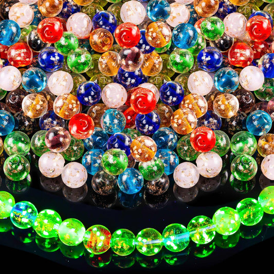 108Pcs Luminous Glass Beads Bulk Glow in The Dark 8mm Firefly Glow Loose Spacer Ball Beads for Jewelry Making DIY Craft Bracelet Earring (Multicolor)