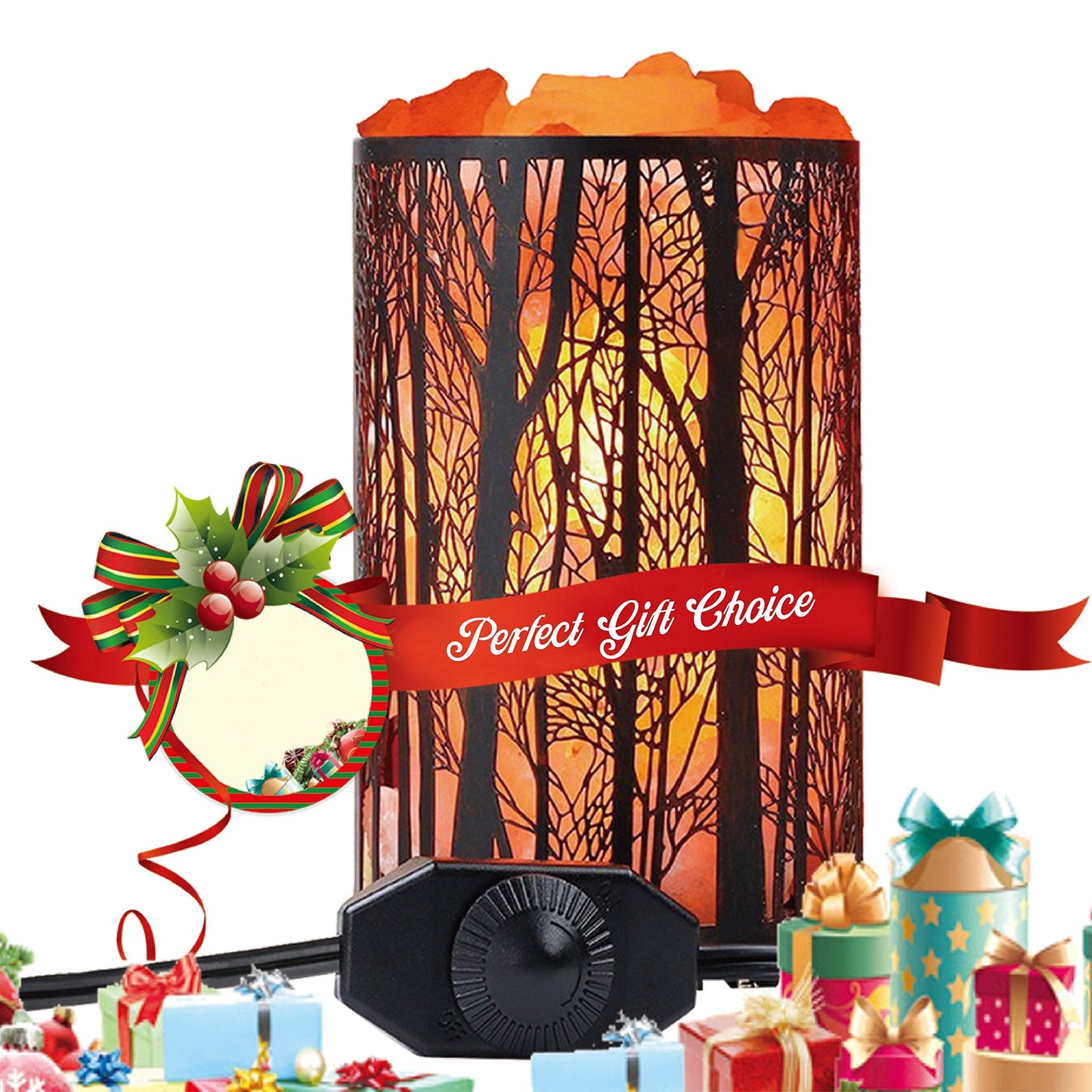 Shineled Himalayan Salt Lamp, Salt Rock Lamp Natural Night Light in Forest Design Metal Basket with Dimmer Switch (4.1 x 6.5 4.4-5lbs), 25Watt Bulbs & ETL Cord 1 Pack