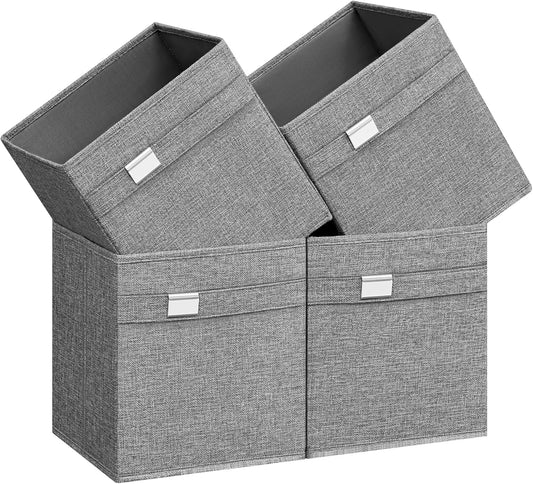 SONGMICS Storage Cubes - Set of 4 Foldable Bins with Handles | Dove Gray, Easy to Clean, 10.2 x 10.2 x 11 Inches