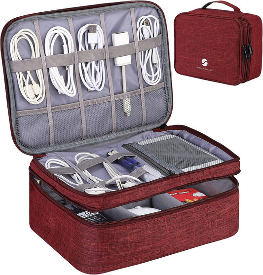 11 inch) ORIENT FAMULAY Travel Electronics Organizer, Waterproof Cable Organizer Bag for Electronic Accessories Double