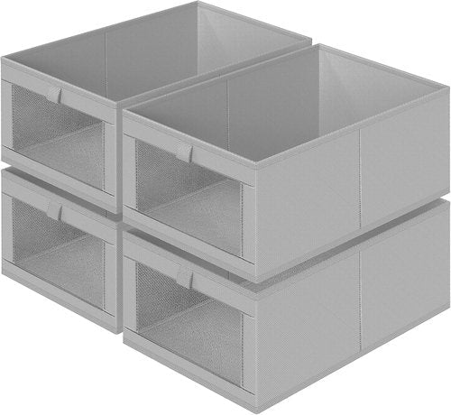 Criusia Linen Closet Organizers - 4 Pack Foldable Storage Baskets for Towels, Clothing & More | Grey