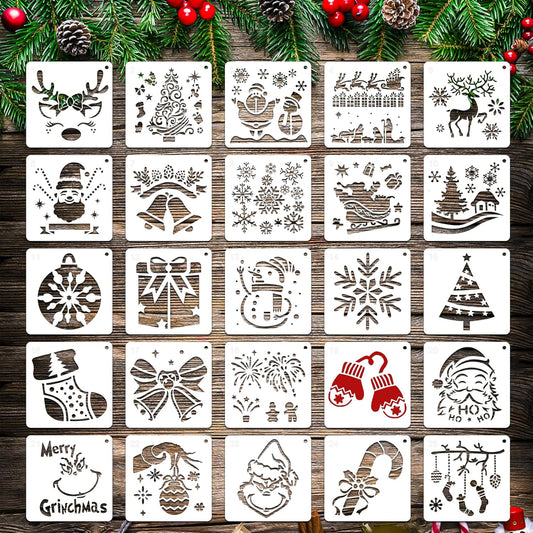Regine Switzerland 25 Pcs Christmas Stencils - Reusable 6x6 Inch Templates for DIY Crafts & Decorations