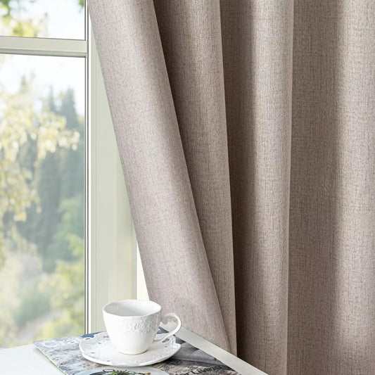 Zyvola 100% Blackout Curtains 96 inch Length 2 Panels Faux Linen Long Drapes for Bedroom Living Room Black Out Room Darkening Curtain Thermal Insulated Back Tab Rod Pocket(W52 x L96, Beige)