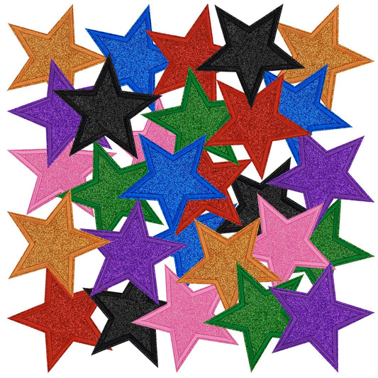 28Pcs Glitter Star Iron On Patches 4''Large Bling Embroidered Appliques with Sequin Sparkle Colorful Star Patch for Clothes Denim Jackets Jeans Backpacks Trucker Hats Phone Case Clothing Repair DIY