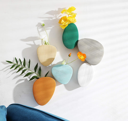Purzest 6 Pcs Wall Succulent Planters, Ceramic Wall Mount Planter Holder, Decorative Hanging Plant Pots Flower Vase for Indoor, Outdoor (Modern Color）