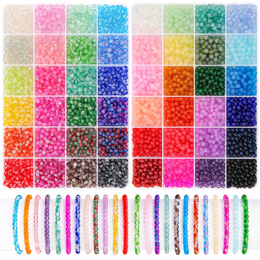 BONNY BOXX 5760 PCs 4mm Round Glass Beads for Jewelry Making, Bulk Crystal Beads in 48 Assorted Colors, Crackle Glass Beads for Bracelets, Necklaces, Earrings, Jewelry Design & DIY Art Projects