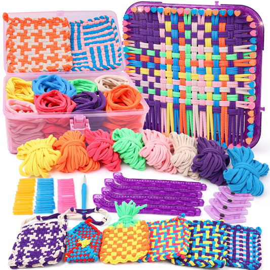 Weaving Loom Kit Toys Crafts - Arts and Crafts for Kids and Adults - Great Birthday Gifts for Girls Ages 6 7 8-12 13 Years Old - Sturdy Frame Potholder Loom Making Kits Portable Box and Craft Loops