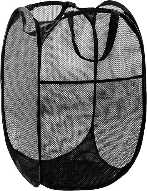 DUCOO 70L Collapsible Laundry Hamper - Foldable Mesh Basket with Side Pocket & Sturdy Handles | Black