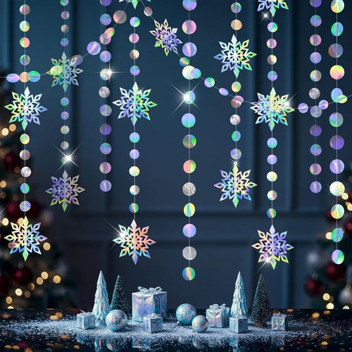 Cheerland Iridescent Snowflake Garland - Holographic Winter Wonderland Decor for Parties
