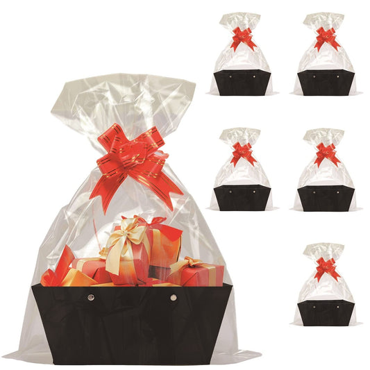 Baskets For Gifts Empty, 5 PCS Black Gift Bags With Handles DIY Kit, Gift Basket Empty To Fill Bulk For Party Favors Wedding Birthday Christmas Halloween Sympathy Thank You