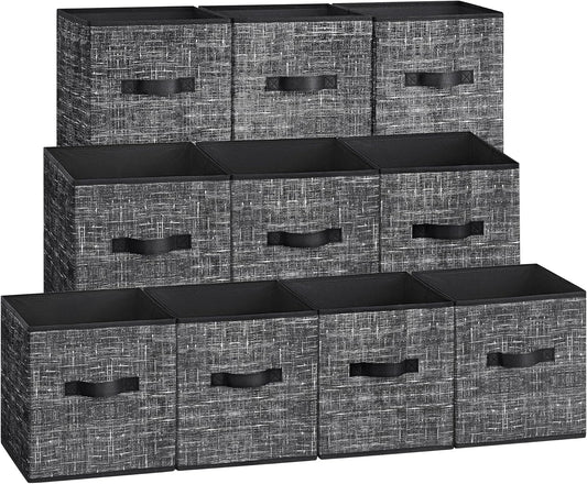 SONGMICS Storage Cubes - Foldable Non-Woven Fabric Bins with Double Handles | Set of 10, Ink Black, 10.2 x 10.2 x 11 Inches