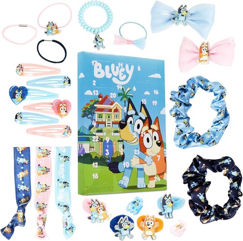 Bluey Hair Accessories Advent Calendar 2025 - 24 Holiday Hair Clips, Bows, Scrunchies & Claw Clips for Girls