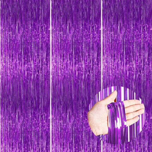 PartyWoo Foil Fringe Curtain - 3pcs 8.2ft Metallic Tinsel Lavender Streamers for Parties & Events