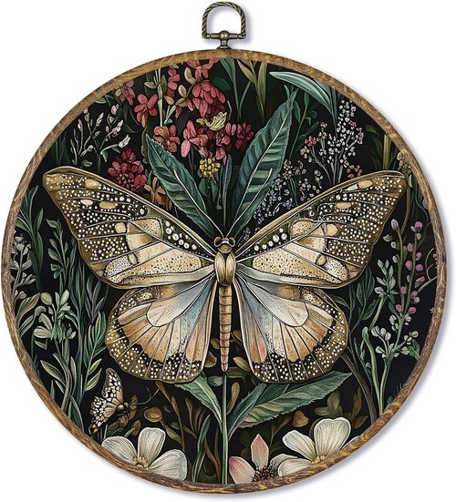 Fewgb Vintage Butterfly Wall Art - Dark Moody Framed Decor for Bedroom & Kitchen | 10x10 Gothic Canvas Print