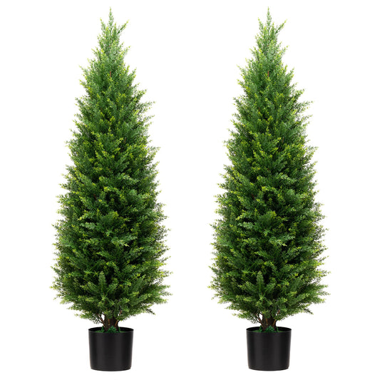 4FT Artificial Cedar Topiary Trees UV Resistant Potted Plant Set of 2 Faux Pine Trees Fake Shrubs Artificial Plants for Front Porch Garden Indoor Outdoor