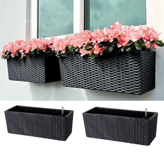 LaLaGreen Outdoor Wall Planters (20 Inch, 2 Pack) Wall Mounted Self Watering System Window Flower Boxes with Bracket, Black Rectangular Plant Pot Container Indoor Modern Garden Herb Kitchen Home Decor