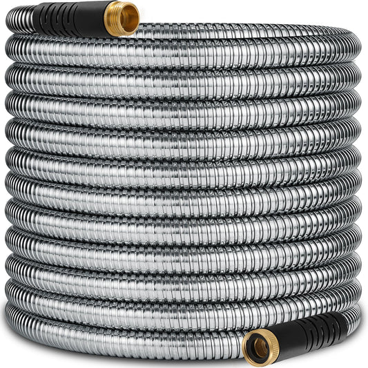 75 ft Stainless Steel Garden Hose - 2026 New Upgraded Metal Water hose - Flexible Water Hoses Pipes with Latex Core, 3/4" Solid Brass Connector - No-Expandable Watering Garden Hoses