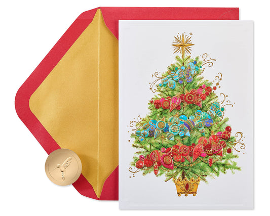 Papyrus Boxed Christmas Cards with Envelopes, Peace and Happiness, Glitter-Free Christmas Tree (12-Count)