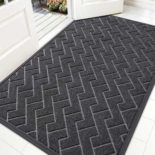 OLANLY Waterproof Front Door Mat - All-Season Indoor Outdoor Doormat | Sturdy Natural Rubber, Grey (59x35)