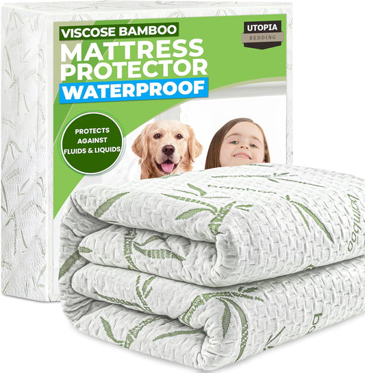 Utopia Bedding Waterproof Mattress Protector - Premium 200 GSM Bamboo Viscose | Twin Size, Soft & Breathable
